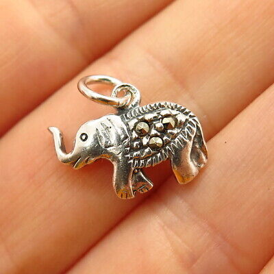 925 Sterling Silver Real Marcasite Gem Elephant For Good Luck Charm Pendant
