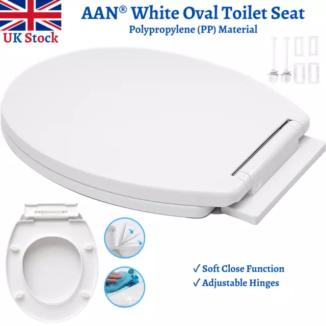 aan® Slow Soft Close White Oval Toilet Seat Cover Anti Slam Adjustable Fixings