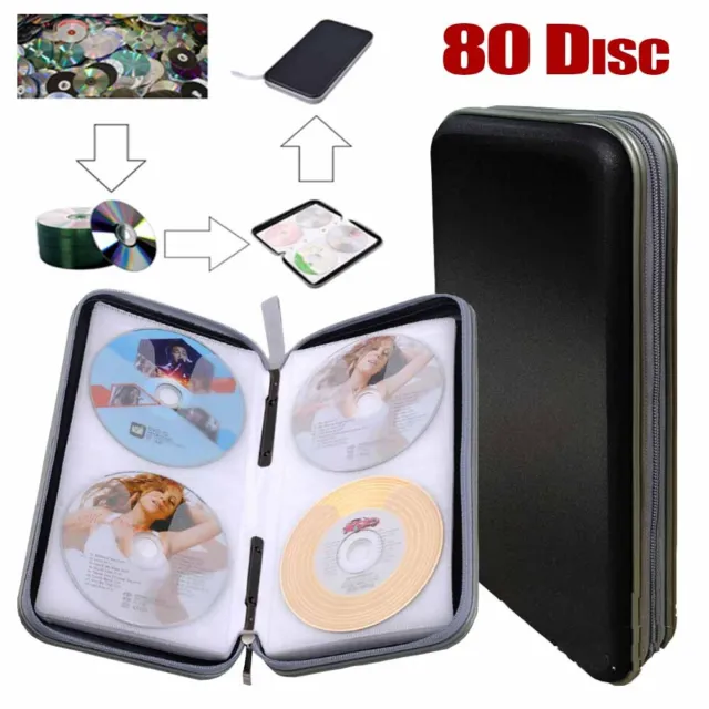 80 Disc CD DVD Blu Ray Carry Case Bag Holder Wallet Storage Ring Binder Black