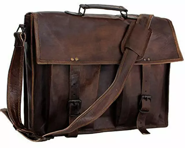 Bolsa Portátil Cuero 18" Hombre Bandolera S Maletín Marrón Vintage Genuino