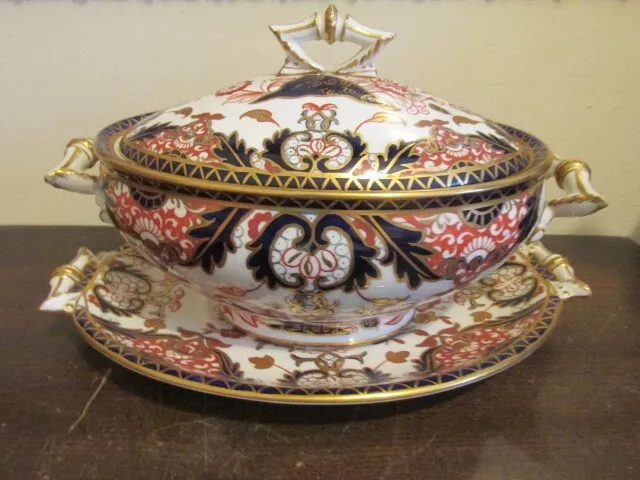 Royal Crown Derby England Old Imari Sauce Tureen With Underplate