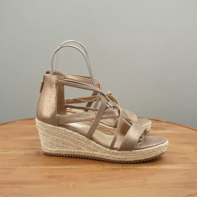 D#34 Eileen Fisher Womens Wanda Espadrille Wedge Sandals Metallic Beige Gold 9.5