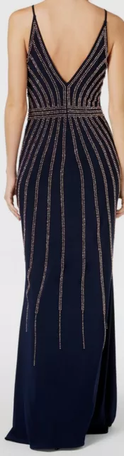 $398 Xscape Women Blue Gold Embellished Beaded Illusion Mesh V-Neck Gown Dress 8 2