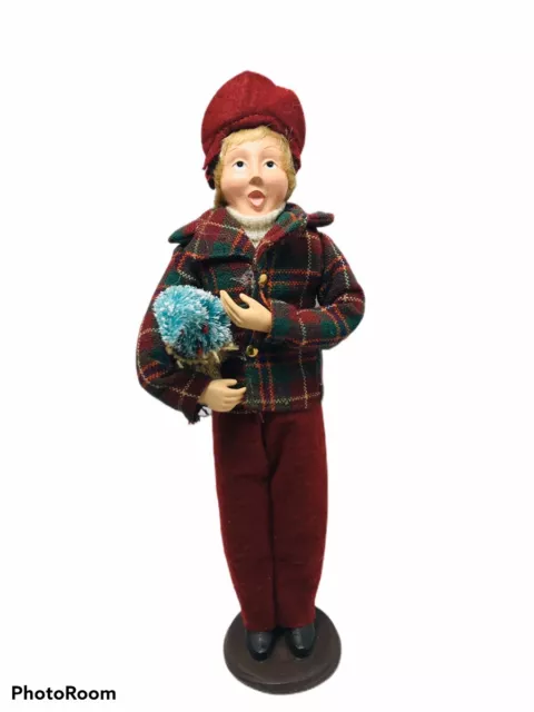 🔥 Vintage Christmas Caroler Figure Doll Woman With Plaid Jacket