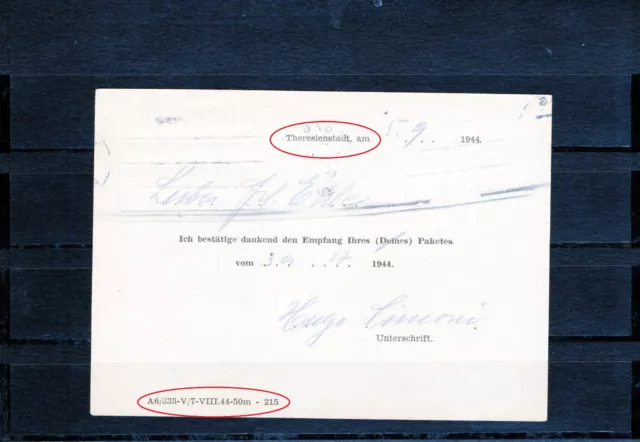 Böhmen & Mähren Theresienstadt amtl.Karte Paket erhalten 1944  (S-21)
