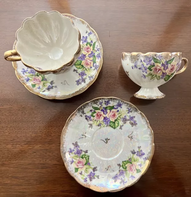 RARE Antique LM ROYAL HALSEY Very Fine China Footed Tea Cup/Saucer Luster SET