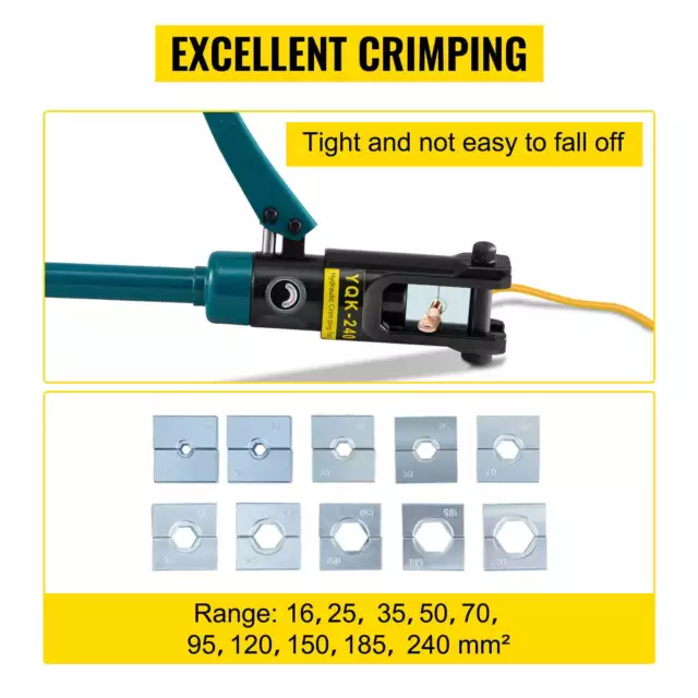 12 Ton Hydraulic Wire Terminal Crimper Battery Cable Lug Crimping Tool w/Dies 3