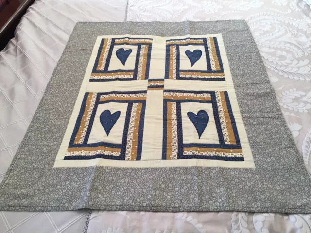 Handmade patchwork quilt Small Hearts With Appliqué Size 34.5" X 40" 2