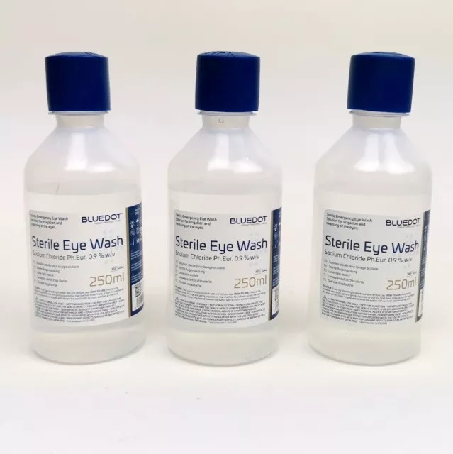 Soluzione sterile per lavaggio occhi 250 ml. Bottiglie lavaggio occhi di emergenza. Scadenza aprile 2027