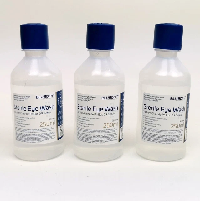 Sterile Eye Wash Solution 250ml. Emergency Eyewash Bottles. Expiry April 2028