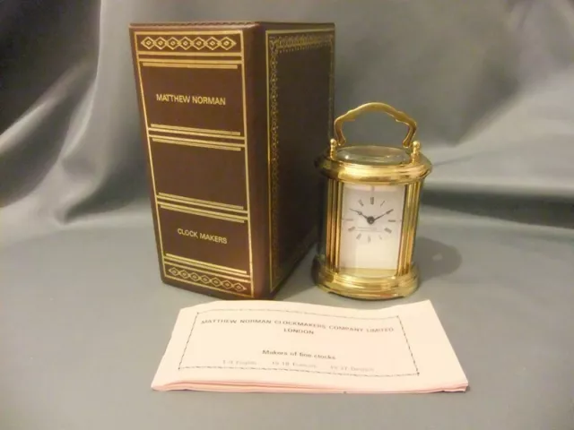 Late 20th Century Miniature Matthew Norman Oval Carriage Clock Original Key