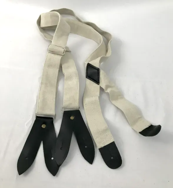 Knitted Cotton Webbing Suspenders with Leather Ends - Civil War Uniform