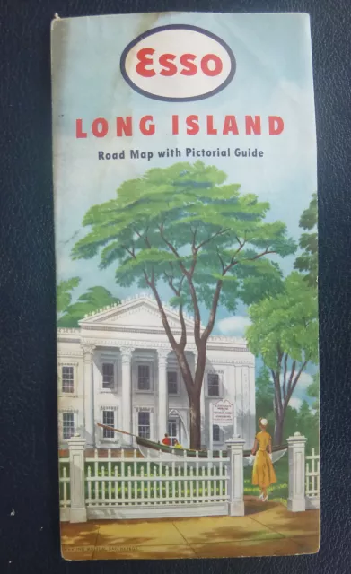 1949 1950 Long Island  road map Esso oil  gas pictorial guide New York
