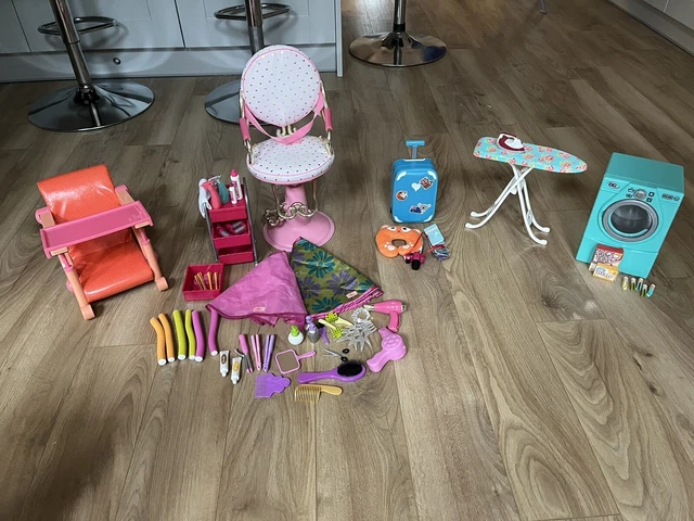 OUR GENERATION 4 Set Bundle High Chair Laundry Travel Hair