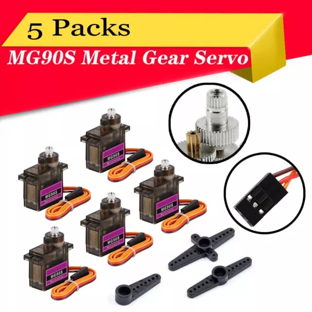 5x MG90S Metal Gear High Speed Micro Servo 9g Für RC Helicopter Boat Auto