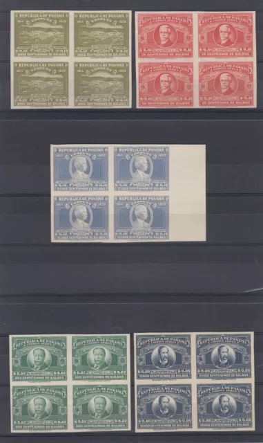 PANAMA 1939 PANAMA CANAL Sc 327-328 & C54-C56 IMPERF BLOCKS OF FOUR MNH