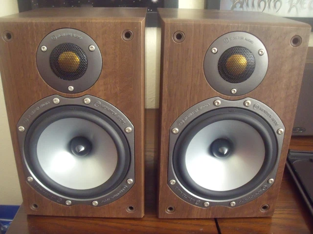 MONITOR AUDIO BRONZE BR-1 Bookshelf Hifi Home Cinema Speakers Walnut ...