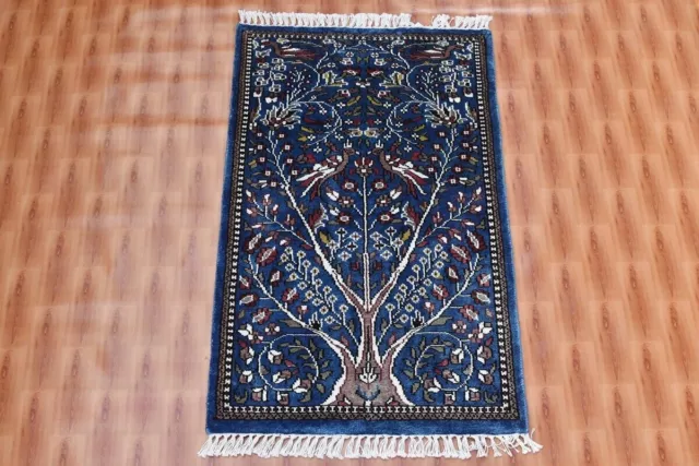2 x 3 tapis arbre de vie classique en soie fait main bleu ciel fait à la main