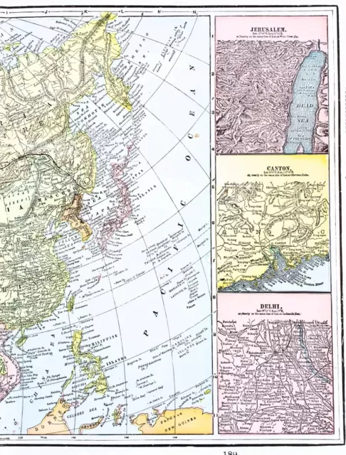 1898 Asia Map China India Japan Afghanistan Persia Saudi Arabia Mongolia RARE