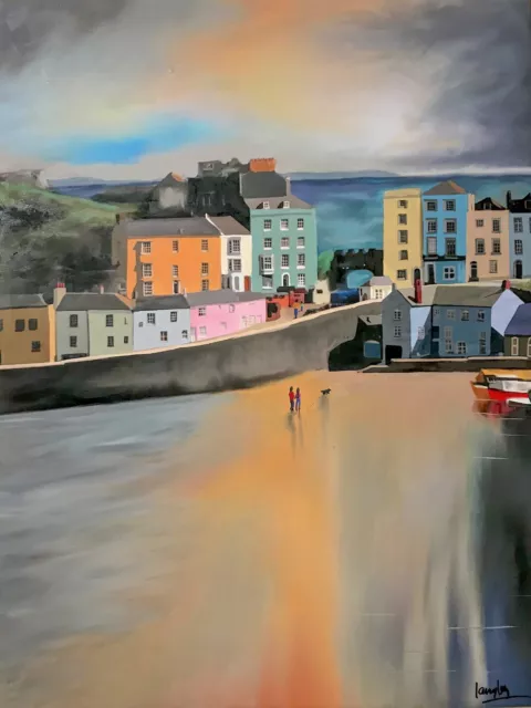Houses of Tenby  - Signed Canvas. A2 60x40cm by Christopher Langley.