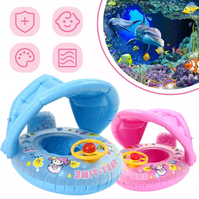 Baby Aufblasbar Schwimmring Kinder Pool Schwimmtrainer Schwimmflosse mit Markise