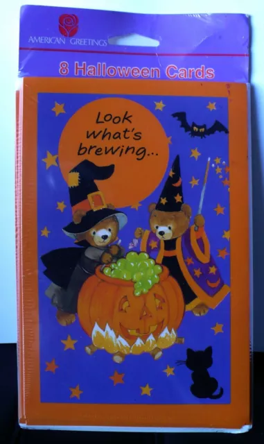 American Greetings 8 Halloween Party Invitation Cards Nip Bear Wizard Witch