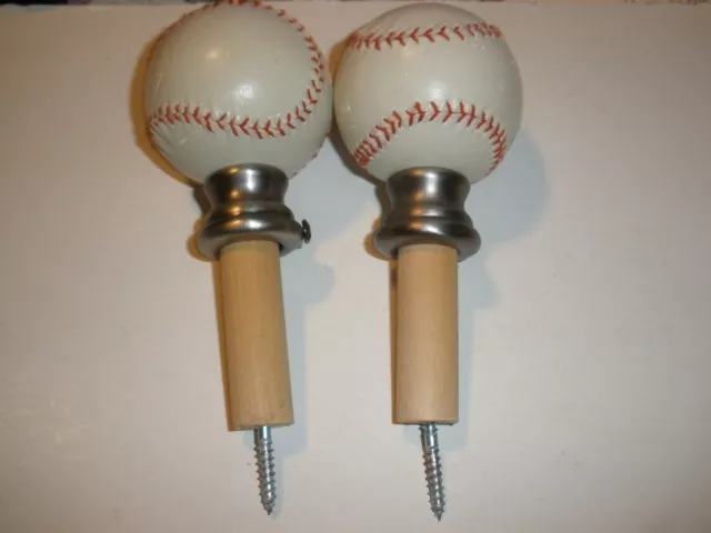 Lot of 2 Baseball Coat Towel Knobs 5.5" Long  EUC (O59)