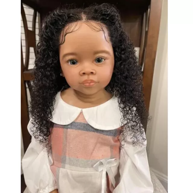 32 inch Realistic Toddler Reborn Baby Doll Girl Lifelike Long Black Curly Hair