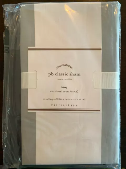 Pottery Barn Classic Sham - King - Stripe (Gray/White) New in Package