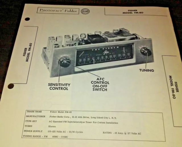 Fisher Model FM-80 Photofact Folder 1 Free Shipping