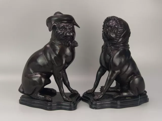 Bronzed Pug Dog  Sculpture Statue on faux Marble Base in Maitland style