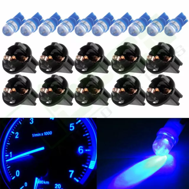 10X Blue T10 Car Wedge LED Bulbs W/ Twist Sockets Dashboard Cluster Side Light