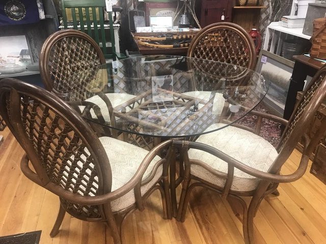 Vintage Vogue Bamboo Bent High Back Balloon Armchairs with Glass Table/Cushions