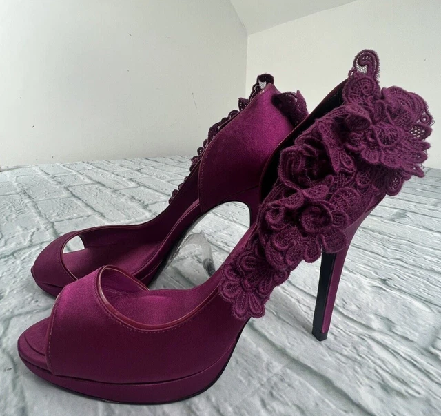 KAREN MILLEN SATIN Shoes Magenta Deep Pink Size 6.5 Lace High Heel Party Prom 48.30 PicClick UK