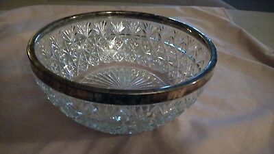 Antique Heavy Cut Glass Bowl With Silver plate Rim star of David