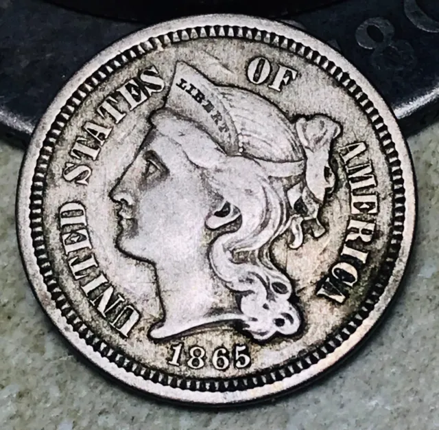 1865 Three Cent Nickel Piece 3C Circulated Civil War Date US Type Coin CC18161
