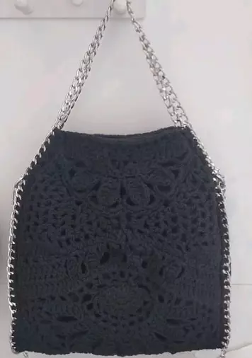 Stella McCartney Black Crochet Wool Macrame Falabella Bag Rare LARGE Size