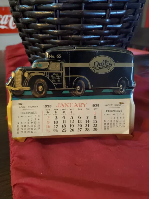 1938 Dalby Motor Freight Lines Metal Advertising Calendar Sign Trucking Company