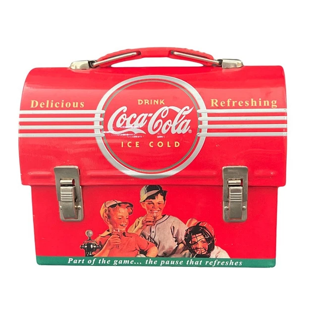 COCA COLA Mini Dome Carry-All Lunch Box Lunch Pail Retro Design Children Basebal