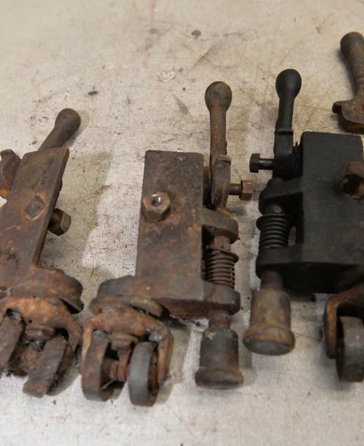 4 antique safe or machine roller wheel & lock down cast iron collectible lot M13 3