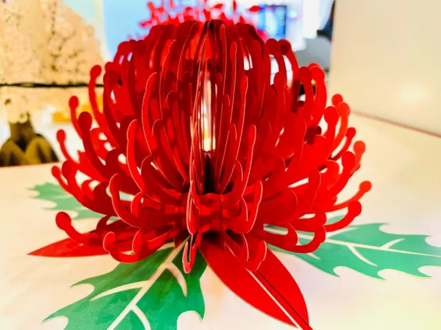Origami Pop Cards Australian Merry Christmas Native Waratah 3D Pop Greeting Card
