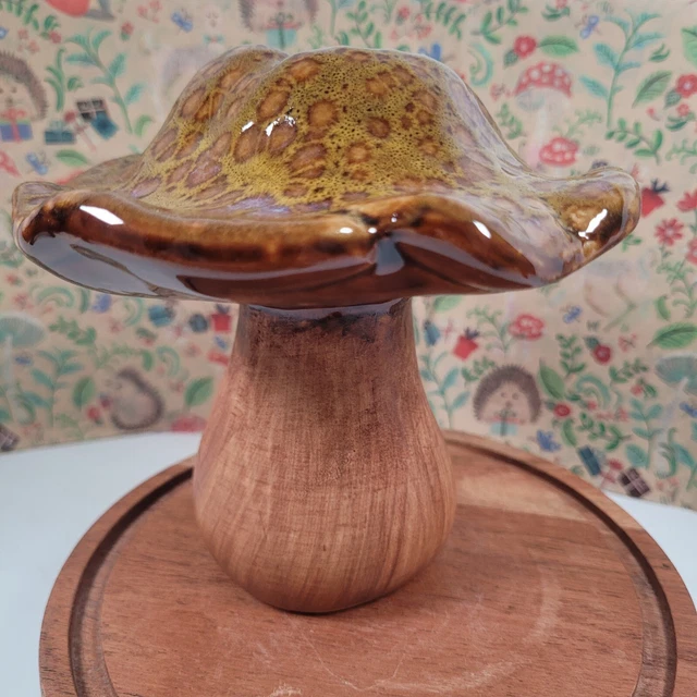 Whimsical Mushroom Gold Brown Mottled Glaze Top Ceramic Mushroom Garden Forest