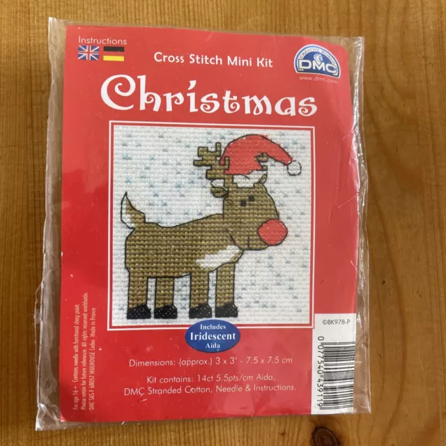 "Neu Weihnachten Rudolph Kreuzstich Mini Kit DMC 3"" x 3""