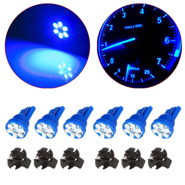6x PC194 T10 6 LED Light Bulb Dashboard w/ Sockets Instrument Panel Cluster Blue