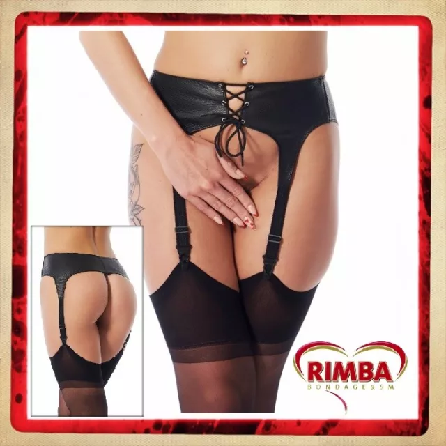 Reggicalze in pelle nera con lacci frontali Rimba 7196 Fetish Bondage Sexy Toys