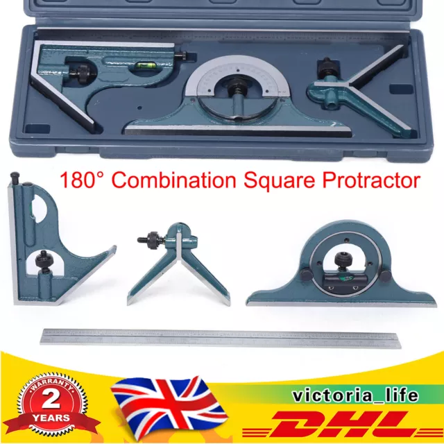 180° Combination Square Protractor Universal Angle Bevel Ruler High Precision