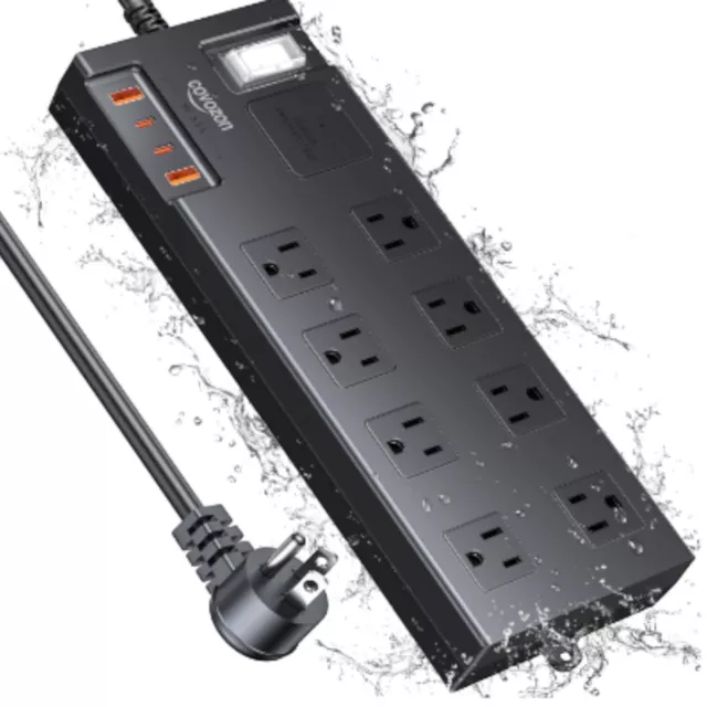 Surge Protector Power Strip 6 Foot Cord Waterproof with USB Ports Flat Outlet