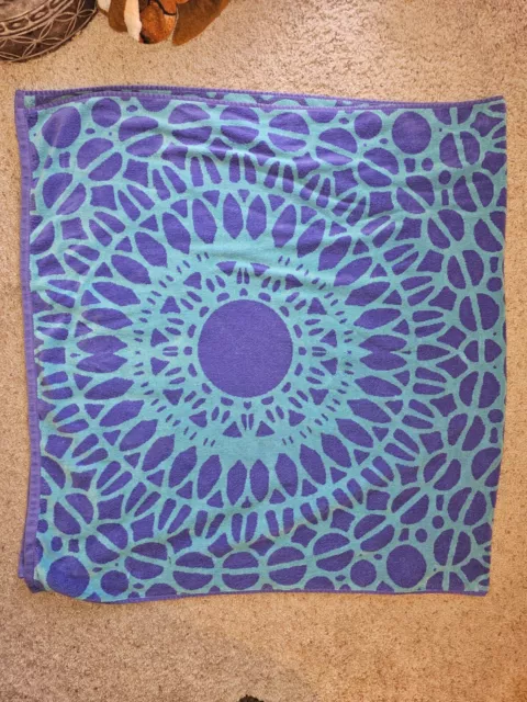 Vintage Purple Teal Mandala Fractal Terry Cloth Beach Towel 34" x 68"