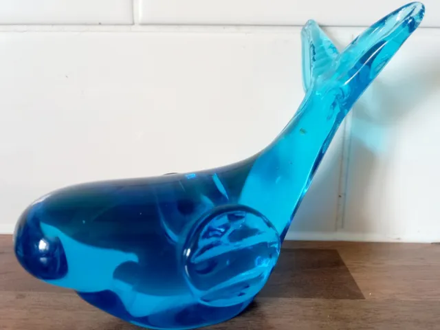 Vintage Turquoise Glass Whale Paperweight