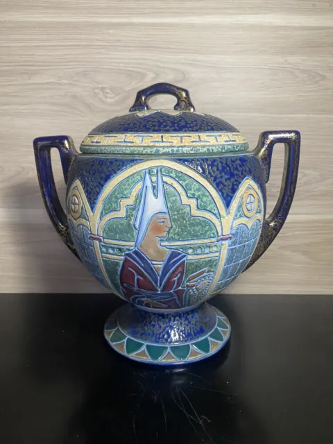 Grand pot à anses AMPHORA, céramique, décor médiéval Art Déco, Tchécoslovaquie.